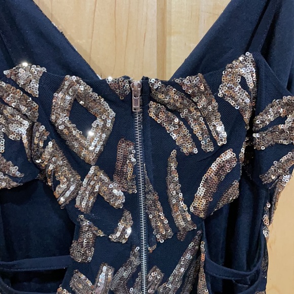 Privy gold sequin skinny strap zipper back size S - Picture 6 of 7